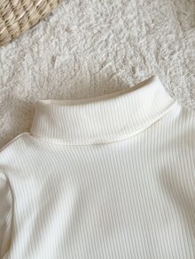 SHEIN 女嬰休閒百搭針織保暖內裡高領套頭上衣 - 白色 - 查看 5