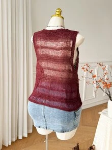 Comfortcana Plus Size Women's Solid Color Casual Versatile Everyday Knit Top - Red - View 2