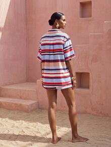 Zivah Women's Colorblock Short Sleeve Top And Shorts Casual Cover-Up Set - Multicolor - View 2