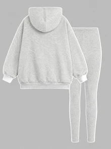 SHEIN 青少年女孩連帽落肩運動衫與修身緊身褲2件套，卡通圖案 - 彩色 - 查看 2