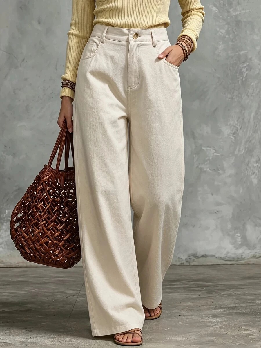Trelyra Women's Fashion Casual Commute Versatile Long Pants - White - View 1
