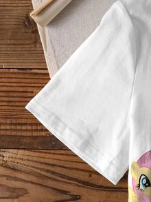 My Little Pony X SHEIN تي شيرت صيفي كاجوال بطبعة كرتونية للفتيات المراهقات - أبيض - مشاهدة 6