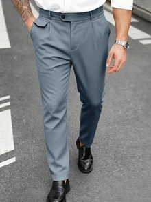 Manfinity Mode Men's Plus Size Versatile Commute Solid Color Suit Pants - Dusty Blue - View 1