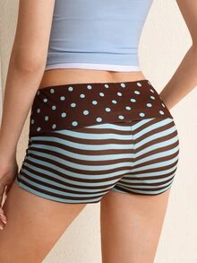 TOM & JERRY X SHEIN Women's Polka Dot & Striped Print Casual Base Shorts - Blue - View 2