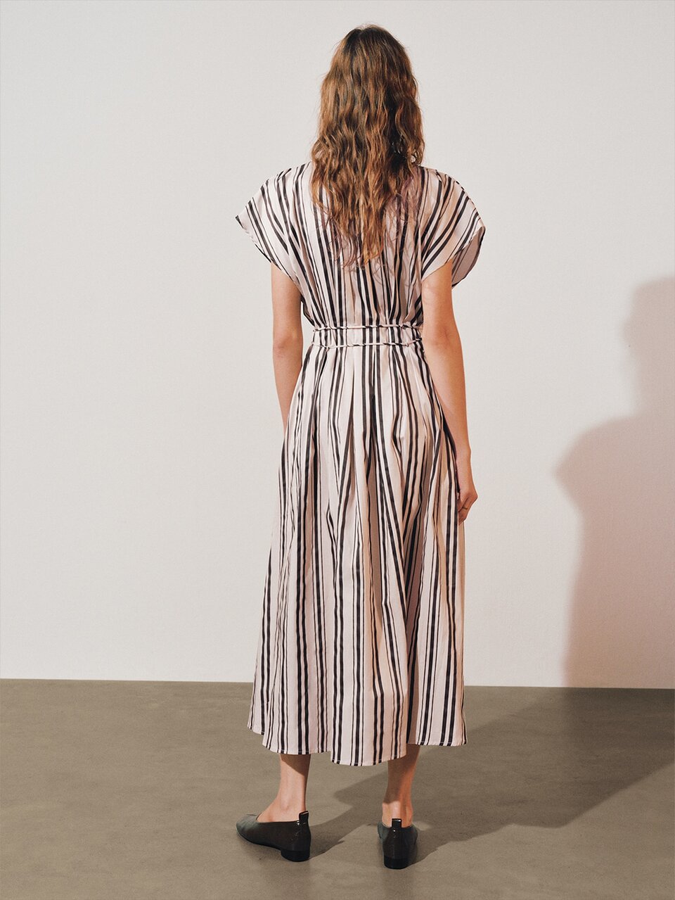 MOTF SPRING/SUMMER 100% COTTON V-NECK CONTRAST STRIPED PRINT BELTED DRESS, URBAN DAILY & DATE WEAR