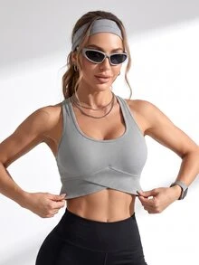 Sweetra Women's Solid Color Casual Sporty Athleisure Versatile Daily Gym Travel Sports T-Shirt Grey Summer - Grey - View 5
