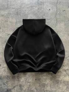 SHEIN 兒童青少年男孩休閒交叉圖案連帽衛衣，適合秋冬返校季節 - 黑色 - 查看 2