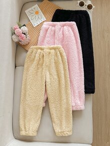 SHEIN Girls' 3-Piece Set Autumn/Winter Long Pants In Pink, Brown, And Black, Soft Velvet-Like Fabric, All-Match Versatile Colors, Suitable For School, Outings And Multiple Occasions - Multicolor - View 2