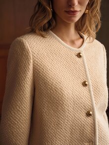 MOTF FRENCH VINTAGE CONTRAST TRIM SINGLE-BREASTED CROPPED JACKET - White - View 2