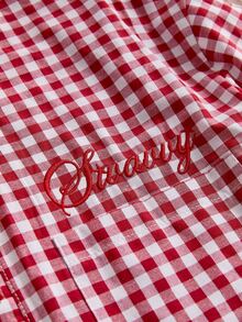 SWAVVY Men's Embroidered Plaid Patchwork Long Sleeve Fashion Shirt - Red - View 4