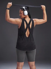 Powerista Women's Plus Size Double Layer Loose Back Sports Tank Top Breathable Soft Fabric Casual Curve Alternative Tropical Black Workout Summer Gym - Black - View 5