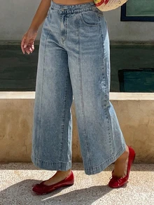 Dazy Plus Loose Wide Leg Denim Jeans With Split Line Slimming Street Casual Versatile Ankle Length Spring Autumn - Light Wash - View 2