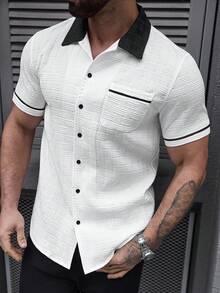 Manfinity Homme Men's Plus Size Summer Casual Colorblock Short Sleeve Shirt - White - View 5