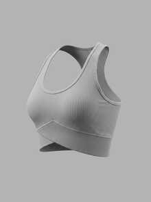 Sweetra Women's Solid Color Casual Sporty Athleisure Versatile Daily Gym Travel Sports T-Shirt Grey Summer - Grey - View 3