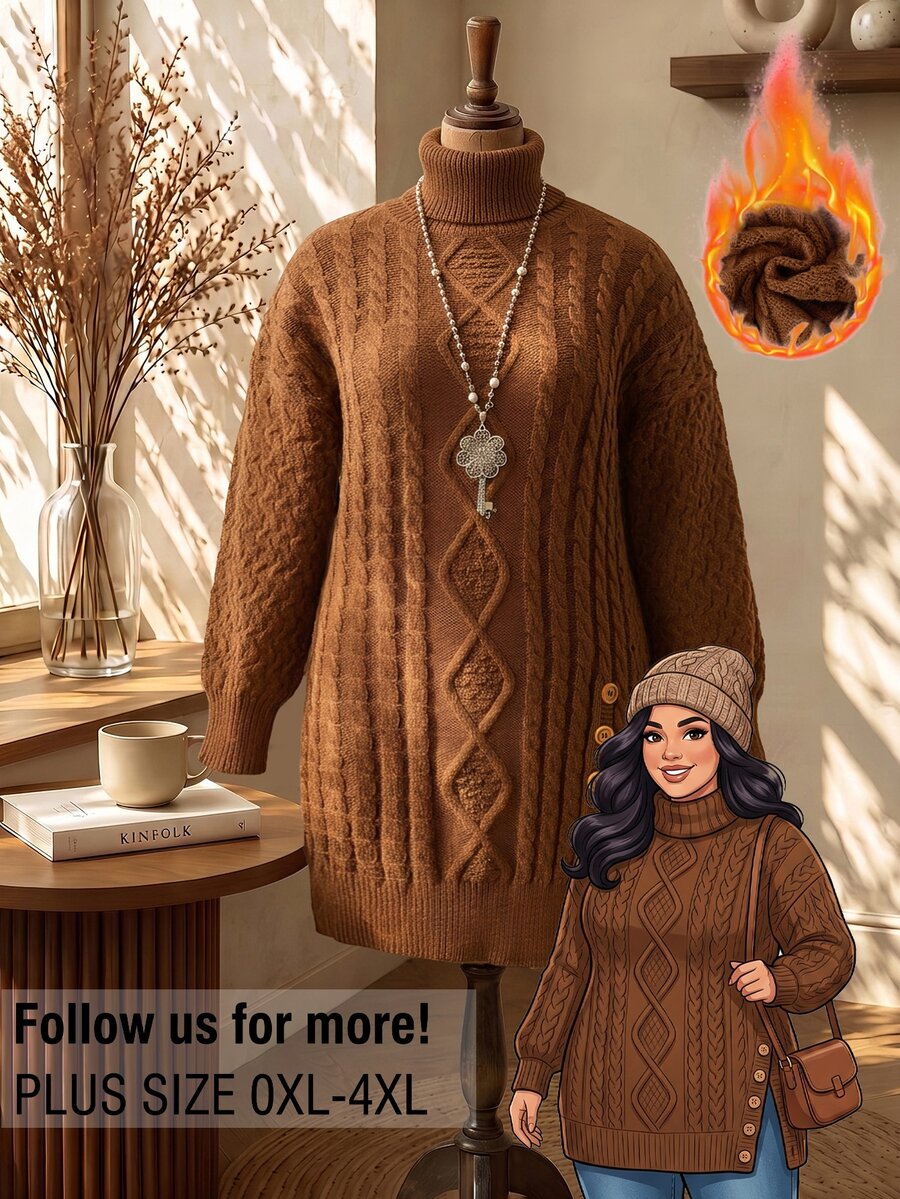 Rusticease Sweater Turtleneck Ukuran Besar Kasual Musim Gugur Gaya Retro 1920 Vintage Longgar Elegan Warna Polos Formal untuk Kantor, Rumah, Liburan, Musim Dingin, dan Thanksgiving - Chocolate Brown - View 1