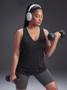 Powerista Women's Plus Size Double Layer Loose Back Sports Tank Top Breathable Soft Fabric Casual Curve Alternative Tropical Black Workout Summer Gym - Black - View 6