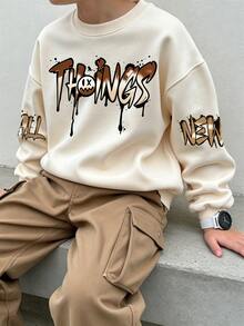 Boys Creative Splatter Ghost Face Letter Print Crew Neck Pullover ...