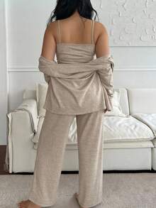 Dazy Plus Korean Style Casual Loungewear 3 Pieces Set With Long Pants, Spring/Autumn New Pajama Set - Khaki - View 6