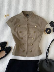 Comfortcana Plus Size Women's Vintage Preppy Casual Napoleon Jacket - Fresh Green - View 3