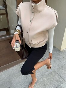 FavEase Rompi Wanita Model Terbuka Depan, Bahan Wol Dua Sisi, Kasual, Longgar, Nyaman, Serbaguna untuk di Rumah, Sekolah, Kantor - Krem - View 4