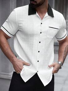 Manfinity Homme Men's Plus Size Summer Casual Colorblock Short Sleeve Shirt - White - View 3