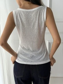 Livesso Women's Solid Color Round Neck Casual Versatile Tank Top Fall - White - View 3