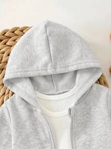 SHEIN 女嬰可愛灰色針織連帽外套與鬆緊腰長褲套裝 - 淺灰色 - 查看 5