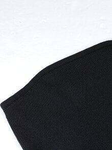 Linhara CURVE Atasan Rajut Tanpa Tali dengan Detail Renda Kontras untuk Wanita Ukuran Plus - Hitam - View 7