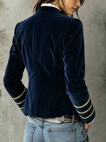 SHEIN Autumn Fashion Vintage Double-Breasted Jacket - Navy Blue - View 2