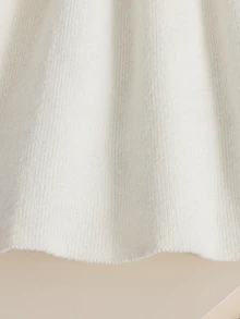 SHEIN 女童秋冬休閒保暖內裡加厚毛絨對比色蝴蝶結領荷葉邊長袖拼接喇叭下擺洋裝，奶油白兒童針織洋裝，女童針織洋裝 - 杏色 - 查看 5
