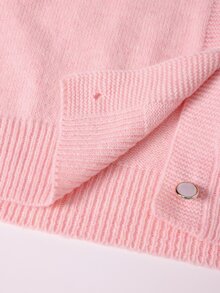 Easura Plus Size Gentle Style Lace Patchwork V-Neck Cardigan Winter - Pink - View 3
