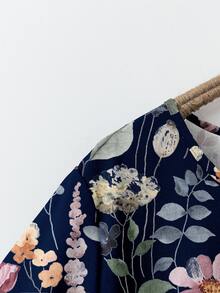 EMERY ROSE 大尺碼女款花卉印花圓領短袖休閒洋裝 - 藏蓝色 - 查看 6