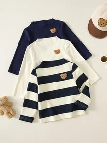 SHEIN 3pcs Baby Boy Solid Color Versatile Comfortable Crew Neck Long Sleeve Pullover Top, Suitable For Autumn/Winter, Perfect For Layering - Multicolor - View 1