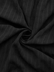 Vionelle Plus Size Black Wavy Ruffle V-Neck Blouse Hollow Patchwork Kimono Sleeves Cinched Waist Cropped Textured Shirt Casual Formal Birthday Summer - Black - View 7