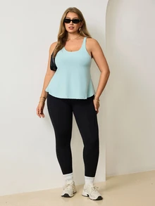 Easithlete Women's Plus Size Solid Color Casual Versatile Daily Pilates Gym Travel Sports T-Shirt Light Blue Summer - Mist Green - View 4
