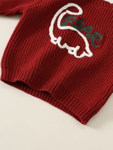 SHEIN Baby Boy Baby Girl Baby Boy Red Dinosaur Pattern Crew Neck Long Sleeve Pullover Sweater, Versatile And Comfortable For Autumn/Winter, Suitable For Christmas - Burgundy - View 6