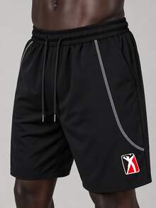 Coreblaze Herrshorts i svart sportmodell med linje-patchwork, stjärnmönster och dragsko, för gym - Svart - Visa 5