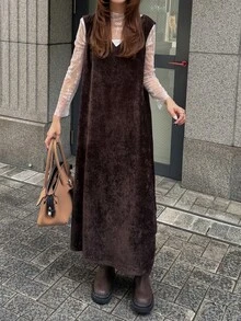 FRIFUL Women's Casual Sleeveless Long Dress, Autumn/Winter - Black - View 3