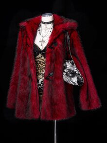 Sunspun Plus Size Harajuku Y2K Subculture Loose Vintage Faux Fur Jacket Winter - Burgundy - View 1