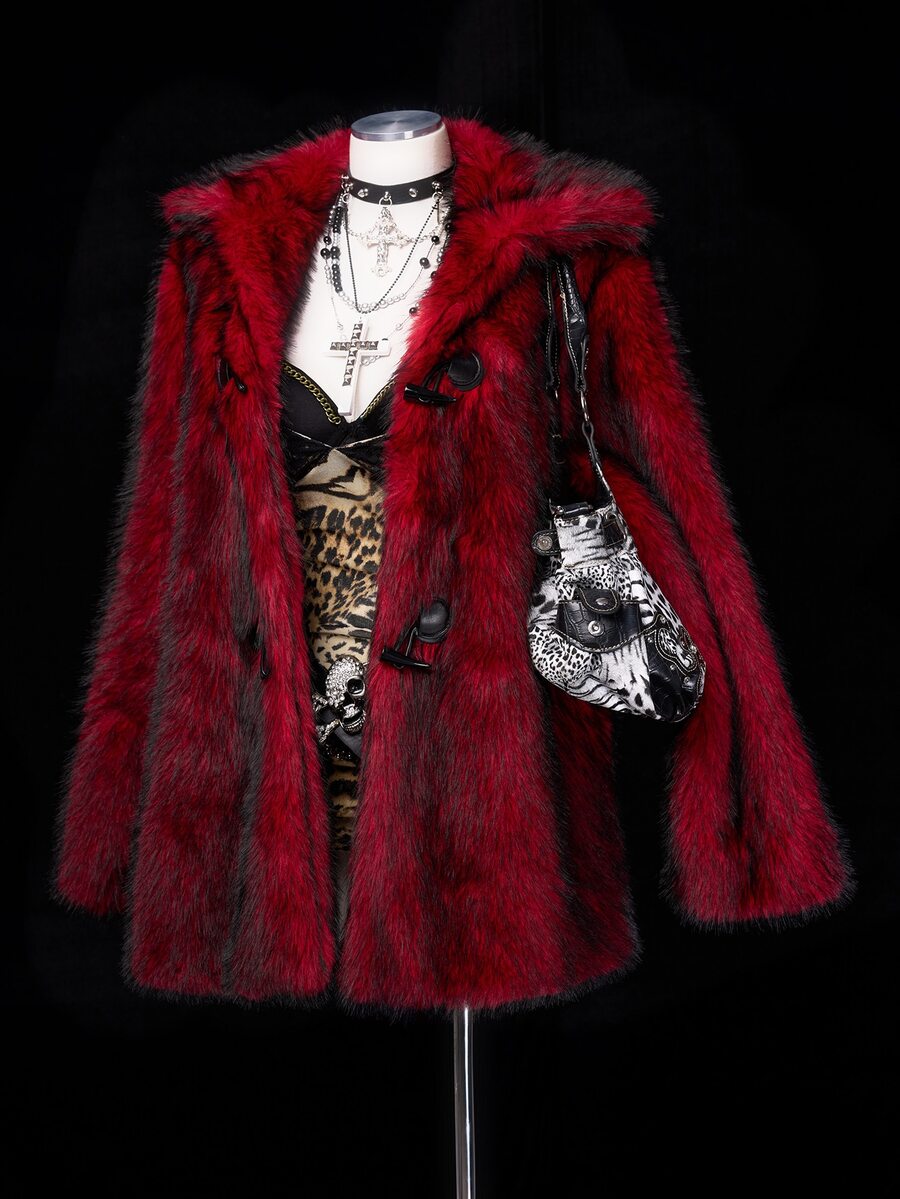 Sunspun Plus Size Harajuku Y2K Subculture Loose Vintage Faux Fur Jacket Winter - Burgundy - View 1