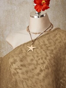 SHEIN ICON 女款大尺碼不對稱下擺不對稱肩帶流蘇針織上衣 - 卡其色 - 查看 6