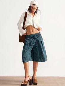 Bohemela Women's Drawstring Waist Pocket Loose Wide Leg Shorts - Medium Wash - View 4