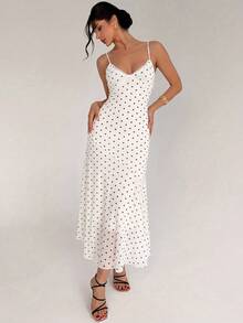 Firerie Women's Summer Elegant Polka Dot Print Spaghetti Strap Dress - White - View 12