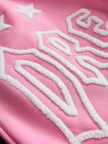 PAVTROS 男士街頭風熱銷 3D 刺繡毛巾刺繡運動長褲，送給男友/丈夫的禮物，週年紀念禮物 - 粉色 - 查看 3