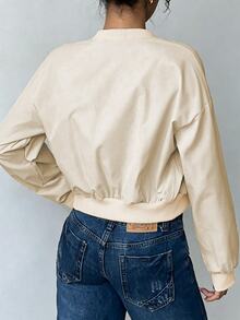 SHEIN LUNE Women's Solid Color Long Sleeve Zip-Up Baseball Jacket - Light Grey - View 2