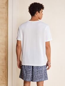 TOM & JERRY X SHEIN Men's Cartoon Print Short Sleeve T-Shirt And Pocket Shorts Set - White - View 2