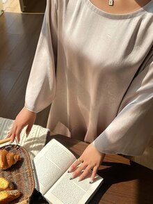 Dazy Plus Satin Loose Elegant Loungewear Short Flare Sleeve Nightgown Spring/Autumn New Style - Khaki - View 6