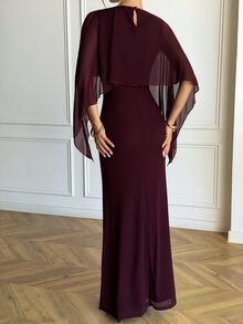 Aloruh Gaun Bodycon Ekor Duyung Jala dengan Syal untuk Wanita - Purple - View 2