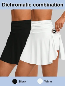 SHEIN Velisys Solid Color Ruched Pocket Skort - Multicolor - View 1