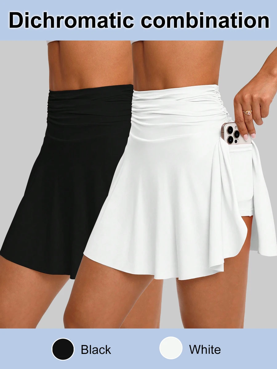 SHEIN Velisys Solid Color Ruched Pocket Skort - Multicolor - View 1